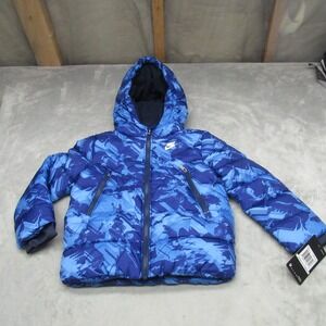 Nike Jacket Boys 4T 3-4 Blue Hooded Puffer Full Zip Graphic Winter Outerwear NEW